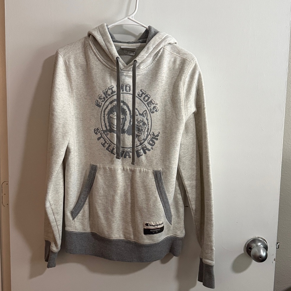 Champion Heather Gray Hoodie with Eskimo Joe’s graphic
